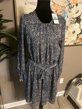 Michael Kors Blue Floral Long Sleeve Dress